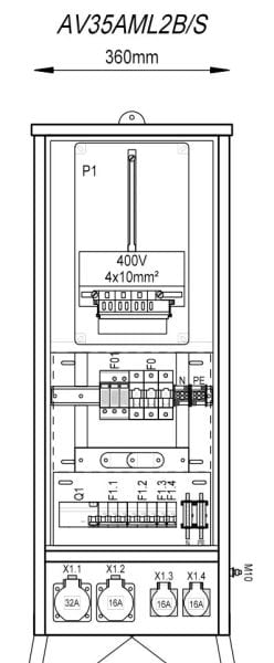MEHLER - Baustromverteiler B360xH940xT235mm 2 Schuko, 1 CEE 16A, 1 CEE 32A, Salzburg