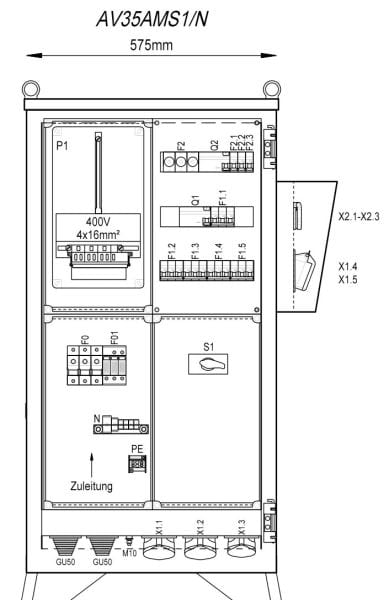 MEHLER - Baustromverteiler B575xH1090xT300mm 3 Schuko, 3 CEE 16A, 2 CEE32A, NÖ-Ausf.