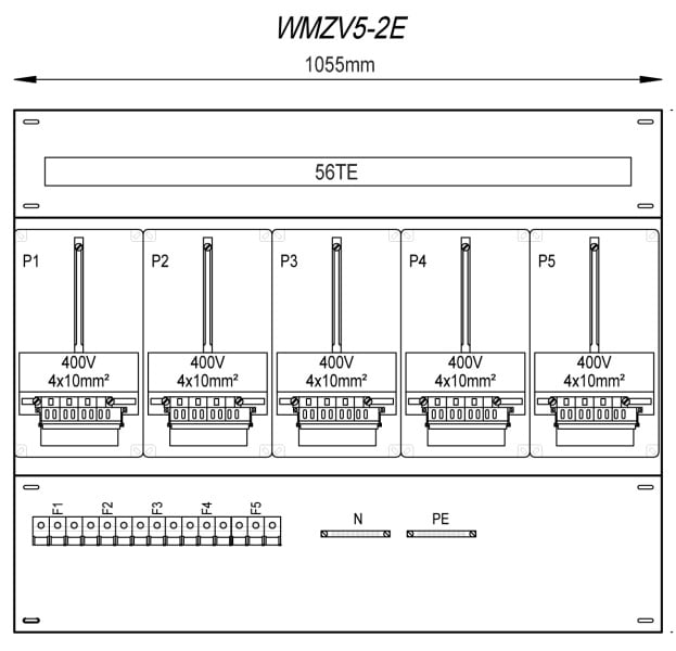 MEHLER - Zählergerüst 1055x850x155mm 5ZP inkl. VZSI 25A fix, schaltbar