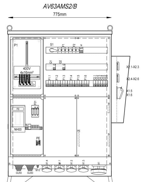 MEHLER - Baustromverteiler B775xH1090xT300mm 6 Schuko,2 CEE 16A,4 CEE32A,1x CEE63A, B