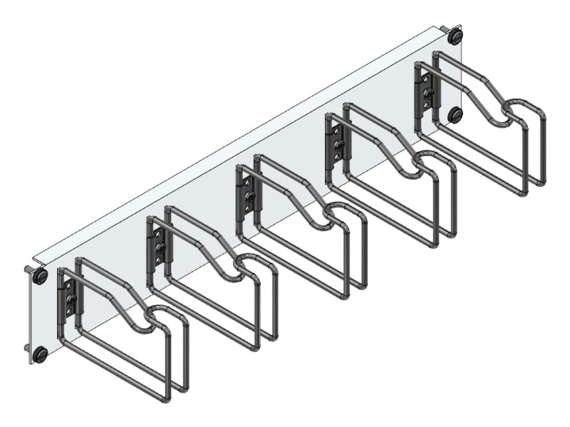 MEHLER - 19'' Kabelführungspaneel quer, 2HE mit 5 Stahlringen 75x125mm