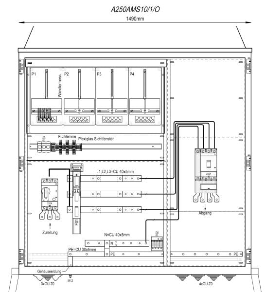 MEHLER - Wandlermessverteiler B1490xH1450xT400mm Zul. LS 250A, Abg. 1x LS+FI 4/250A, O