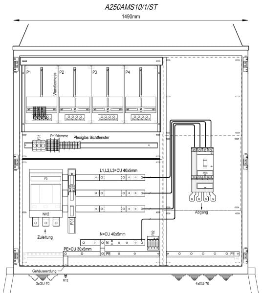 MEHLER - Wandlermessverteiler B1490xH1450xT400mm Zul. NH-II, Abg. 1x LS+FI 4/250A, ST