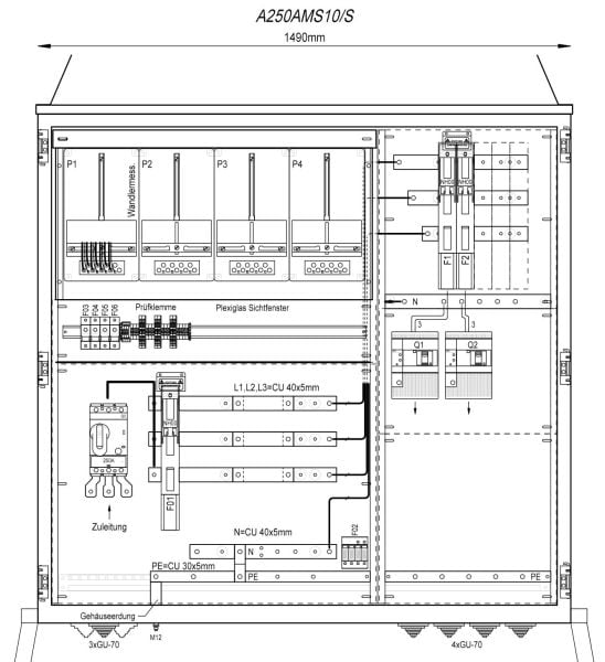MEHLER - Wandlermessverteiler B1490xH1450xT400mm Zul. LS 250A, Abg. 2x LS+FI 4/125A, S
