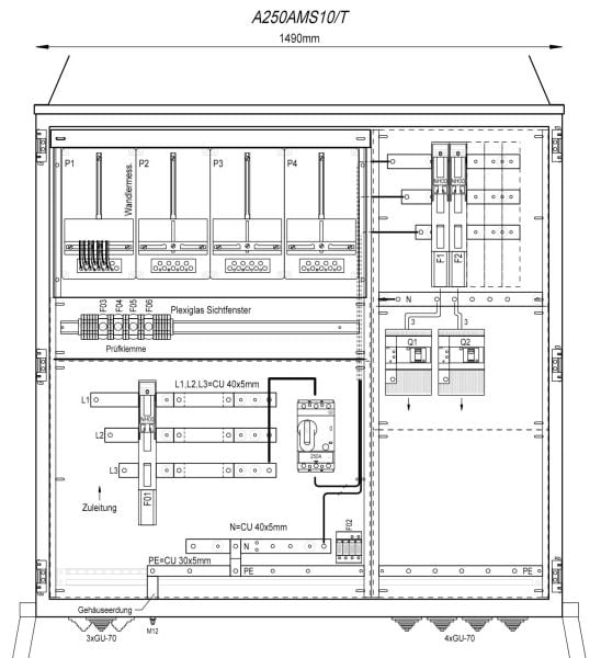 MEHLER - Wandlermessverteiler B1490xH1450xT400mm Zul. LS 250A, Abg. 2x LS+FI 4/125A, T