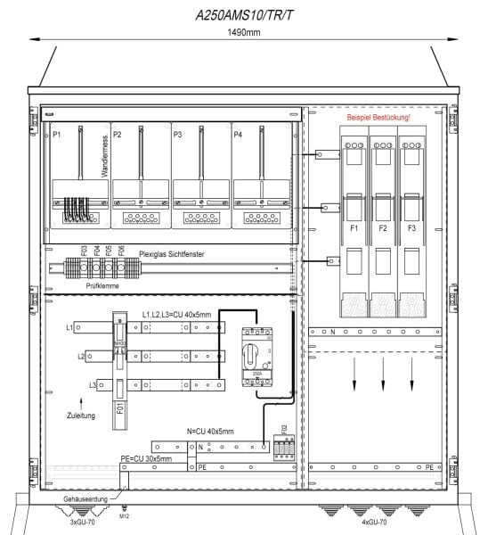 MEHLER - Wandlermessverteiler B1490xH1450xT400mm Zul. LS 250A, vorber. f. Trennerabg.T