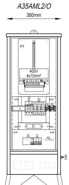 MEHLER - Anschlußverteiler B360xH940xT235mm Abgang: FI + LSS 3p C32A, O
