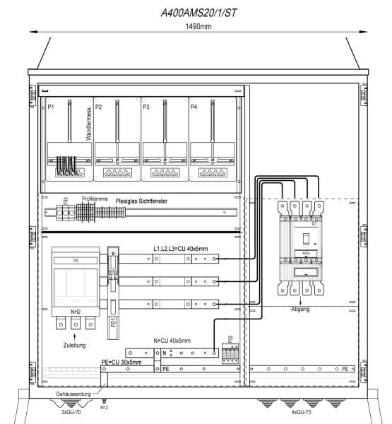 MEHLER - Wandlermessverteiler B1490xH1450xT400mm Zul. NH-II, Abg. 1x LS+FI 4/400A, ST