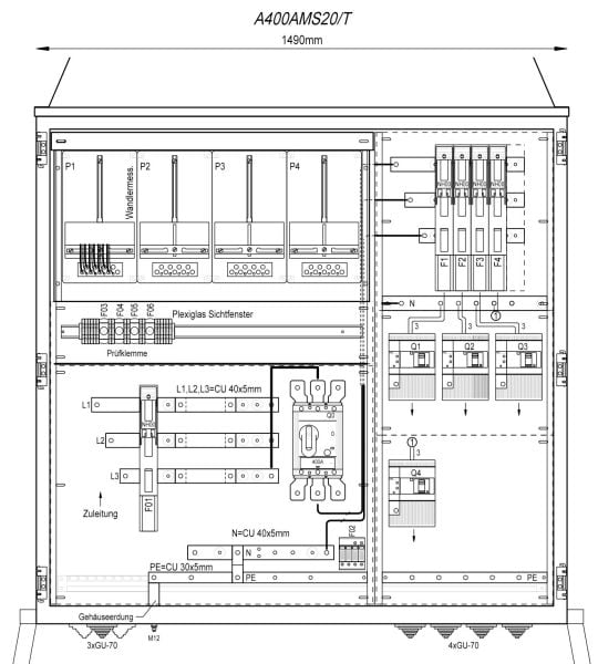 MEHLER - Wandlermessverteiler B1490xH1450xT400mm Zul. LS 400A, Abg. 4x LS+FI 4/125A, T