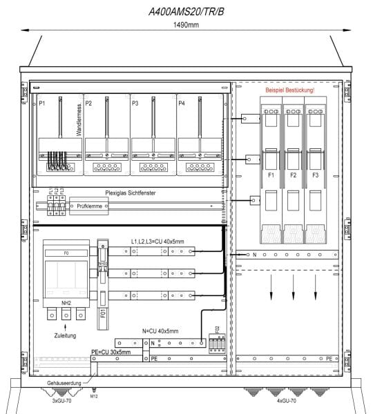 MEHLER - Wandlermessverteiler B1490xH1450xT400mm Zul. NH-II, vorber. f. Trennerabg. B