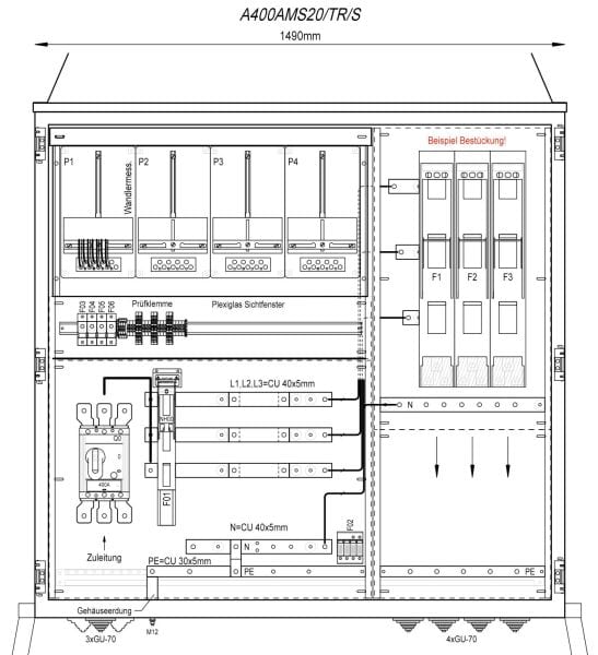 MEHLER - Wandlermessverteiler B1490xH1450xT400mm Zul. LS 400A, vorber. f. Trennerabg. S