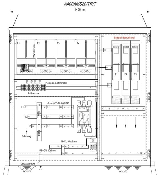 MEHLER - Wandlermessverteiler B1490xH1450xT400mm Zul. LS 400A, vorber. f. Trennerabg.T