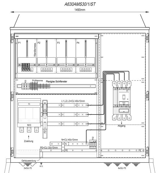 MEHLER - Wandlermessverteiler B1490xH1450xT400mm Zul. NH-III, Abg. 1x LS+FI 4/630A, ST