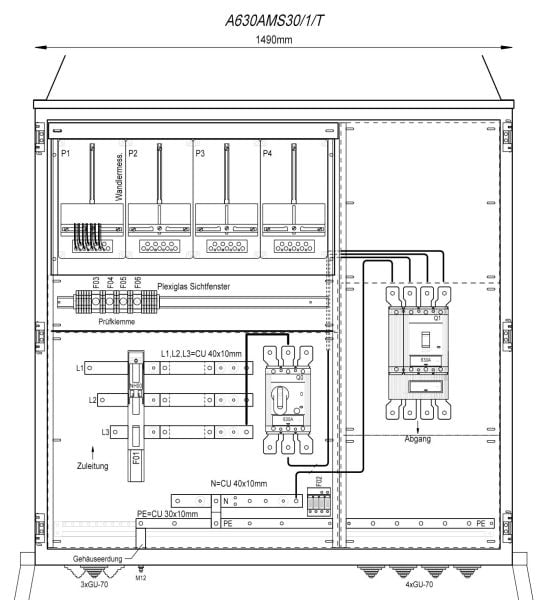 MEHLER - Wandlermessverteiler B1490xH1450xT400mm Zul. LS 630A, Abg. 1x LS+FI 4/630A, T