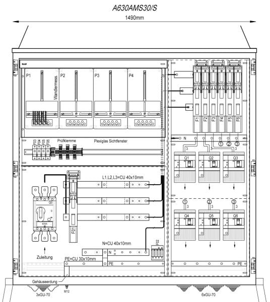 MEHLER - Wandlermessverteiler B1490xH1450xT400mm Zul. LS 630A, Abg. 6x LS+FI 4/125A, S