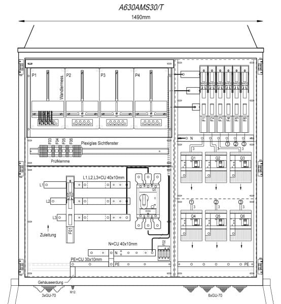 MEHLER - Wandlermessverteiler B1490xH1450xT400mm Zul. LS 630A, Abg. 6x LS+FI 4/125A, T