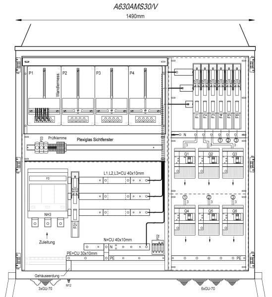 MEHLER - Wandlermessverteiler B1490xH1450xT400mm Zul. NH-III, Abg. 6x LS+FI 4/125A, V