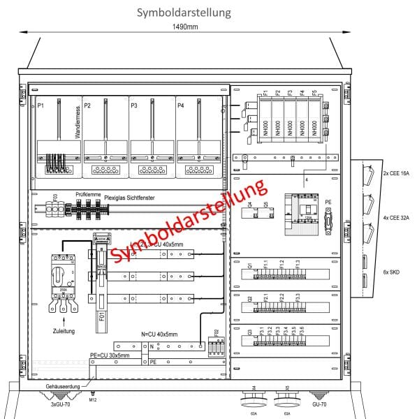 MEHLER - Wandlermessverteiler B1490xH1450xT400mm Zul. LS 250A, vorber. f. Steckdosenabg.K