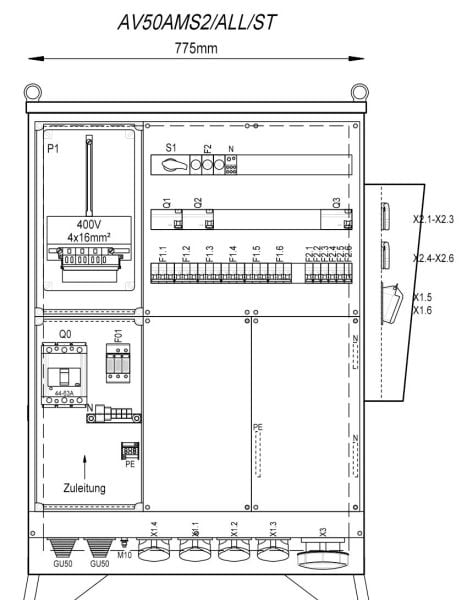 MEHLER - Baustromverteiler B775xH1090xT300mm 6 Schuko,2 CEE 16A,4 CEE32A,1x CEE63A,ST