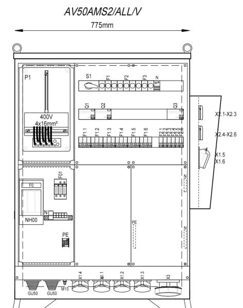 MEHLER - Baustromverteiler B775xH1090xT300mm 6 Schuko,2 CEE 16A,4 CEE32A,1x CEE63A, V