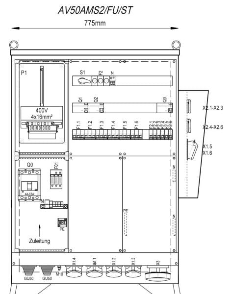 MEHLER - Baustromverteiler B775xH1090xT300mm 6 Schuko,2 CEE 16A,4 CEE32A,1x CEE63A,ST
