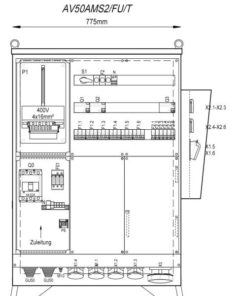 MEHLER - Baustromverteiler B775xH1090xT300mm 6 Schuko,2 CEE 16A,4 CEE32A,1x CEE63A, T