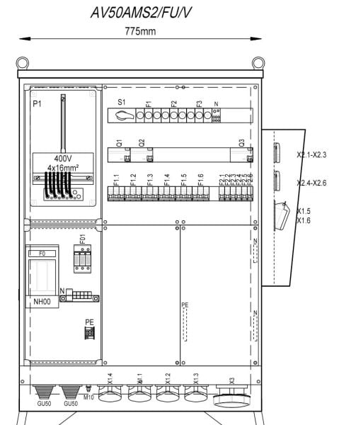 MEHLER - Baustromverteiler B775xH1090xT300mm 6 Schuko,2 CEE 16A,4 CEE32A,1x CEE63A, V