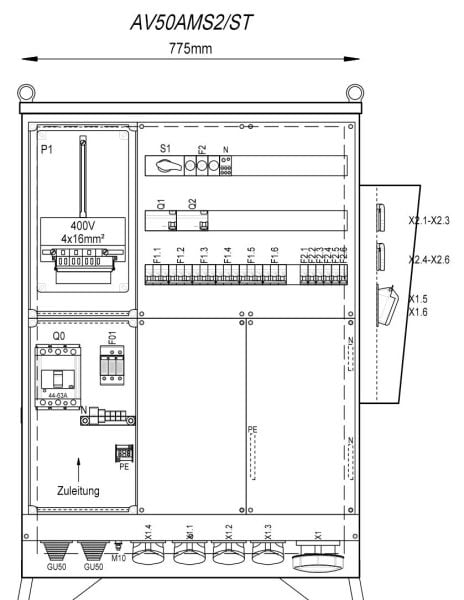 MEHLER - Baustromverteiler B775xH1090xT300mm 6 Schuko,2 CEE 16A,4 CEE32A,1x CEE63A,ST