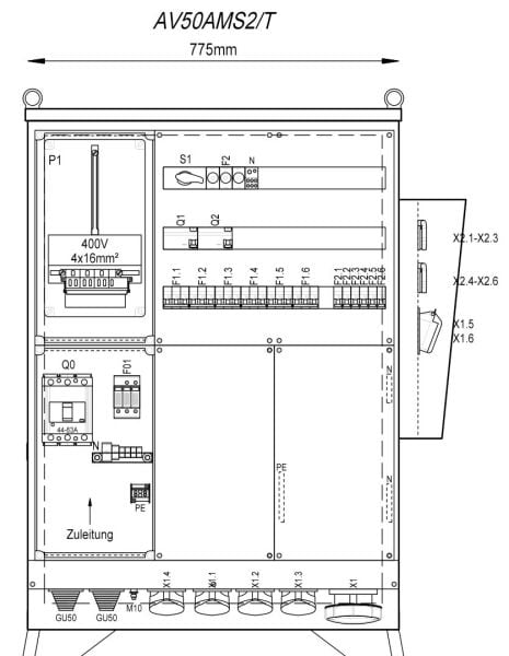 MEHLER - Baustromverteiler B775xH1090xT300mm 6 Schuko,2 CEE 16A,4 CEE32A,1x CEE63A, T