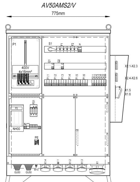 MEHLER - Baustromverteiler B775xH1090xT300mm 6 Schuko,2 CEE 16A,4 CEE32A,1x CEE63A, V