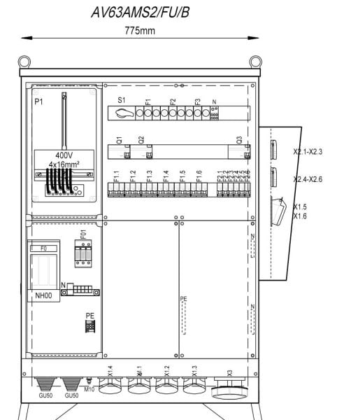 MEHLER - Baustromverteiler B775xH1090xT300mm 6 Schuko,2 CEE 16A,4 CEE32A,1x CEE63A, B