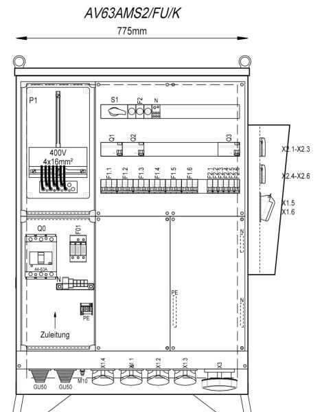 MEHLER - Baustromverteiler B775xH1090xT300mm 6 Schuko,2 CEE 16A,4 CEE32A,1x CEE63A, K