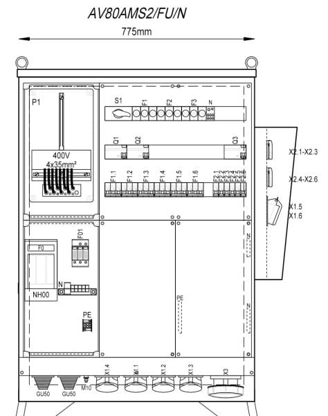 MEHLER - Baustromverteiler B775xH1090xT300mm 6 Schuko,2 CEE 16A,4 CEE32A,1x CEE63A, N
