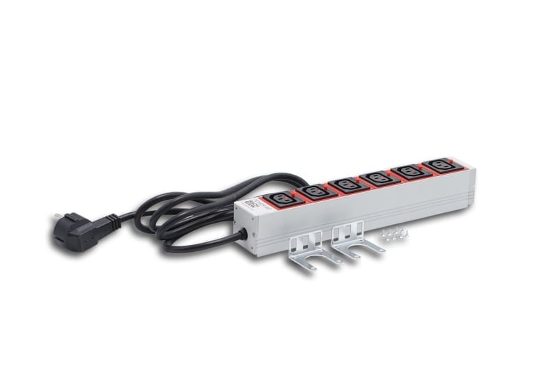 MEHLER - Steckdosenleiste 6fach C13 rot inkl. 2m Kabel mit Schuko