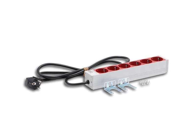 MEHLER - Steckdosenleiste 6fach Schuko rot inkl. 2m Kabel mit Schuko