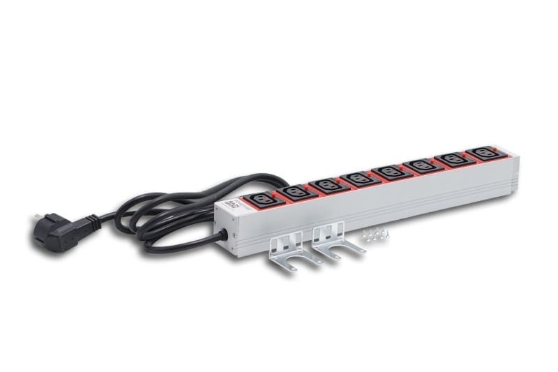 MEHLER - Steckdosenleiste 8fach C13 rot inkl. 2m Kabel mit Schuko
