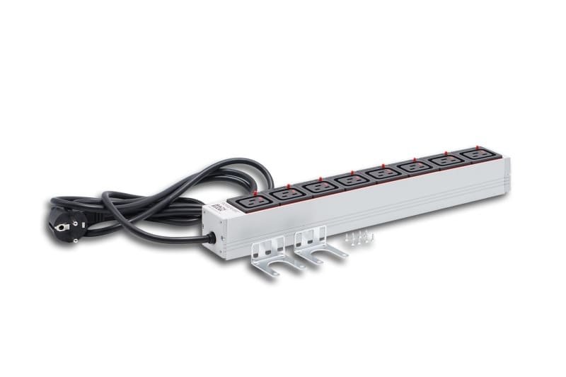 MEHLER - Steckdosenleiste 8fach C19 rot inkl. 2m Kabel mit Schuko
