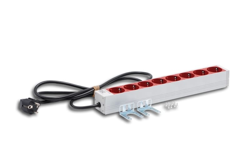 MEHLER - Steckdosenleiste 8fach Schuko rot inkl. 2m Kabel mit Schuko
