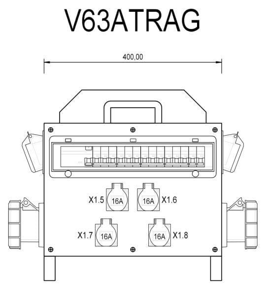 MEHLER - BV-Steckdosenverteiler 63A, Tragbügel 4 Schuko, 2 CEE 16A, 2 CEE 32A