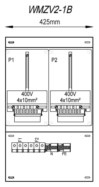 MEHLER - Zählergerüst 425x700x155mm 2ZP inkl. VZSI 25A fix, schaltbar