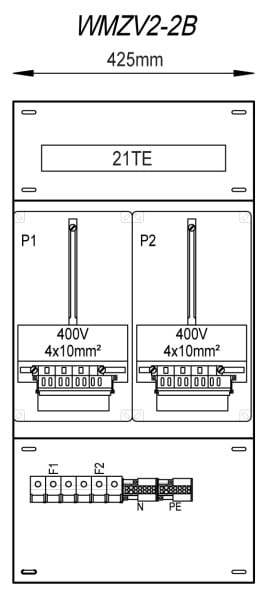 MEHLER - Zählergerüst 425x850x155mm 2ZP inkl. VZSI 25A fix, schaltbar