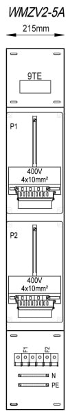 MEHLER - Zählergerüst 215x1325x155mm 2ZP inkl. VZSI 25A fix, schaltbar