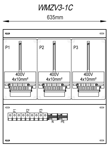 MEHLER - Zählergerüst 635x700x155mm 3ZP inkl. VZSI 25A fix, schaltbar