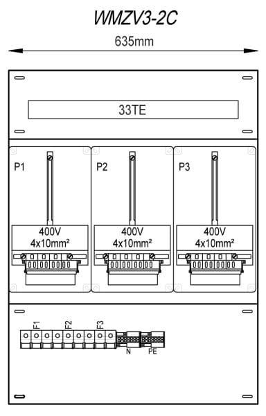 MEHLER - Zählergerüst 635x850x155mm 3ZP inkl. VZSI 25A fix, schaltbar