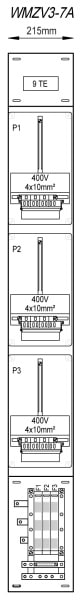 MEHLER - Zählergerüst 215x1775x155mm 3ZP inkl. VZSI 25A fix, schaltbar