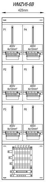 MEHLER - Zählergerüst 425x1625x155mm 6ZP inkl. VZSI 25A fix, schaltbar