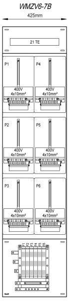 MEHLER - Zählergerüst 425x1775x155mm 6ZP inkl. VZSI 25A fix, schaltbar