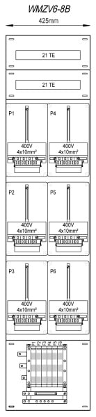 MEHLER - Zählergerüst 425x1900x155mm 6ZP inkl. VZSI 25A fix, schaltbar