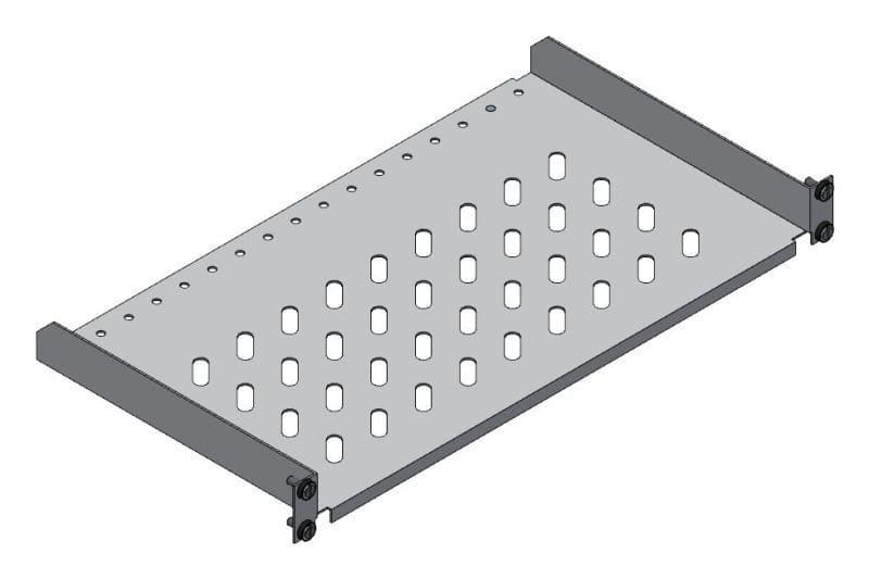 MEHLER - 19'' Fachboden 1HE, geschlitzt, max. 20kg Tiefe 250mm, vorne geschraubt