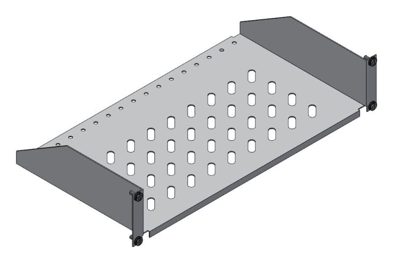 MEHLER - 19'' Fachboden 2HE, geschlitzt, max. 30kg Tiefe 250mm, vorne geschraubt
